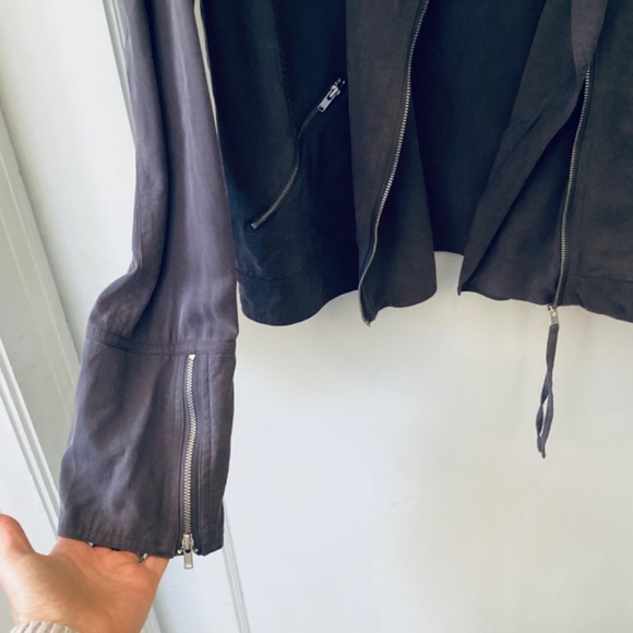 Long Tall Sally Jacket Size 12 Lyocell Gray Double Breasted Zipper Moto Biker - Picture 9 of 13